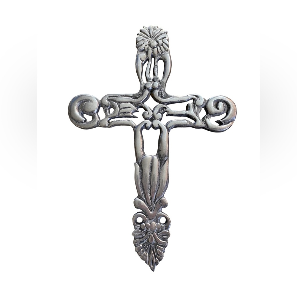 Large 15” Vintage Ornate Metal Wall Cross Cast Aluminum